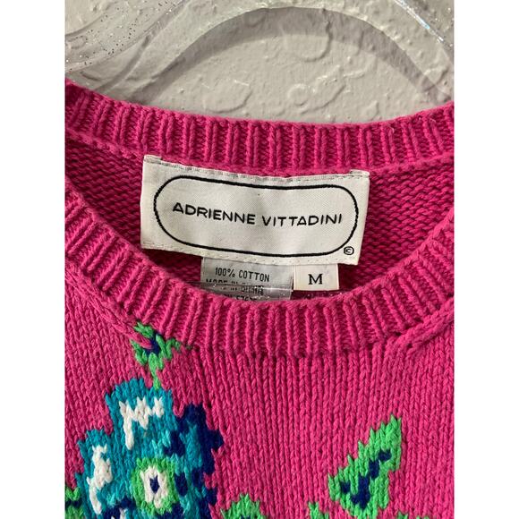 Vintage Adrienne Vittadini Pink Floral Knit Pullover Vest Size M Retro Artsy - Picture 3 of 6